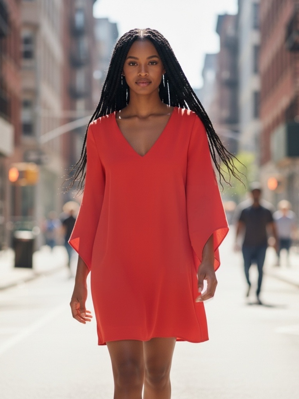 CROSBY by Mollie Burch Olivia Mini Shift Dress Red Bell Sleeve V-Neck Size Small